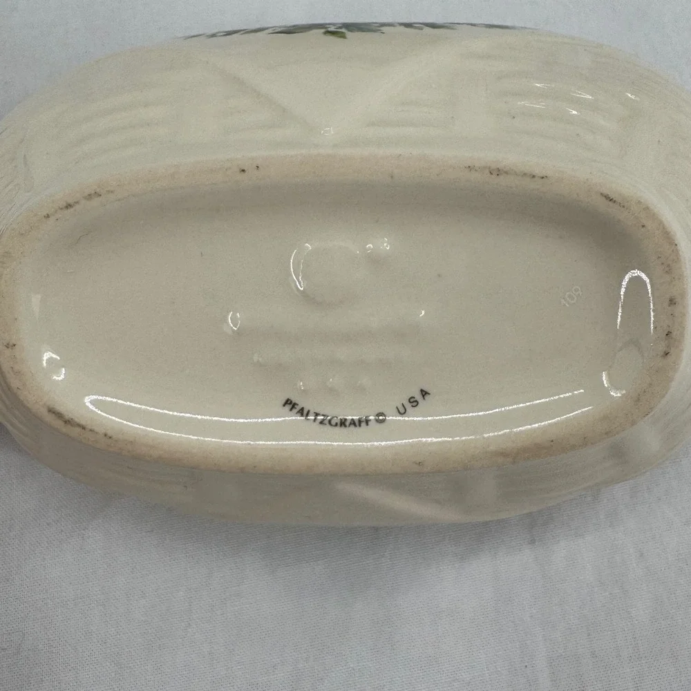Vintage 90s Pfaltzgraff Holly Joy Basketweave Ceramic Soap Dispenser & Dish Set